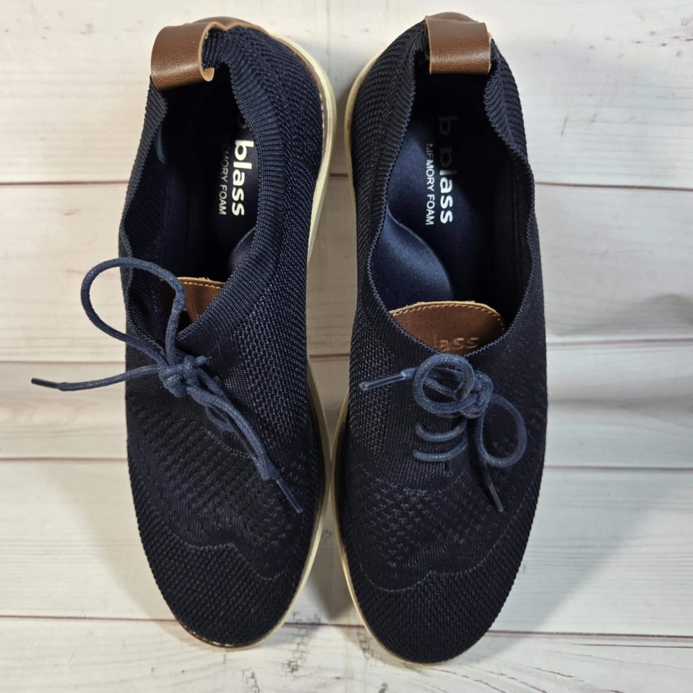 B.‎ Blass Knit Oxford Shoes Memory Foam - Casual Lace Up Navy - Mens Size 9